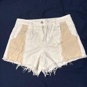 Stylish White and Tan Women's Shorts
